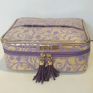 Tarte Travel Bag, Cosmetic Bag, Purple, Gold, Zippered, Tassels
